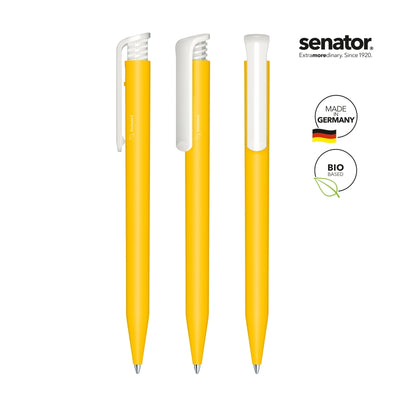 Gelber Kugelschreiber mit weissem Clip aus Deutschland b#iobasierter Kunststoff #farbe_gelb-123