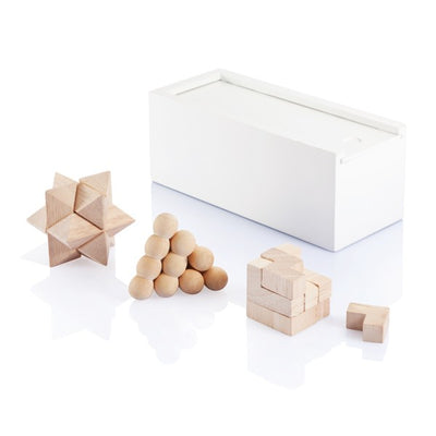 Denkspeil aus 3 Spielen inklusive weißer Box - alles aus Pinienholz