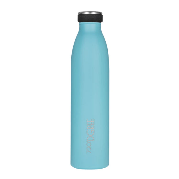 Blaue Edelstahlflasche graviert mit Logo für Unternehmen als Werbung 