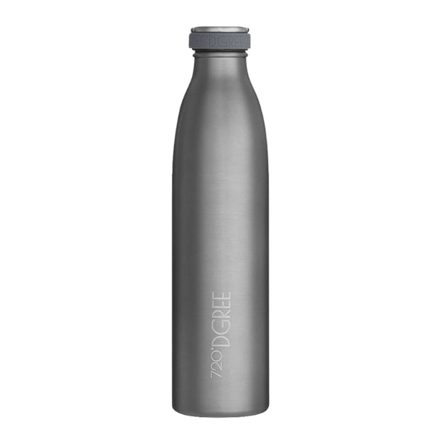 Graue Edelstahlflasche graviert mit Logo für Unternehmen als Werbung 