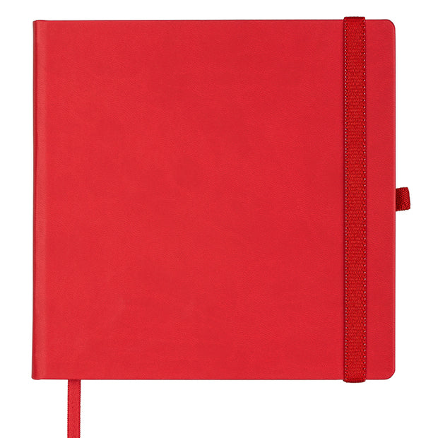 Rotes Notizbuch mit rotem Band und roten Leseband kariert mit FSC-Papier 