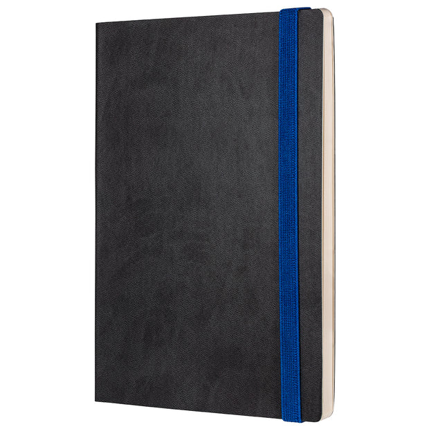 Notizbuch schwarz Softcover mit blauem Band 