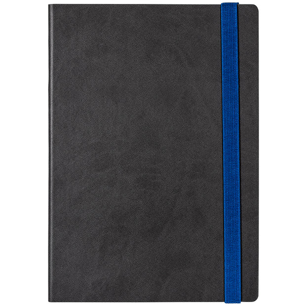 Notizbuch schwarz mit blauem Band Softcover 