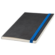 Personalisierbares Notizbuch mit schwarzem Cover und blauem Band #farbe_blau