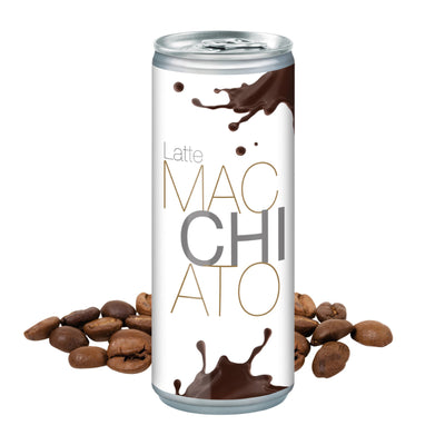 Latte Macchiato in Dose mit Firmenlogo bedruckt als Werbeartikel