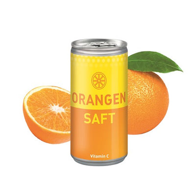 Orangensaft mit einem Etikett als Werbegeschenk