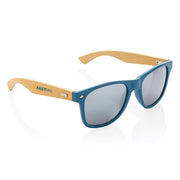 Sonnenbrille blau aus Bambus und Weizenstroh mit Logo bedruckt #farbe_blau