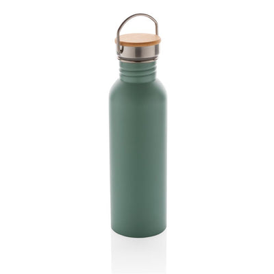 Edelstahl Trinkflaschen mit Bambus Applikation Deckel gruen mint petrol #farbe_gruen