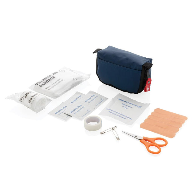 1. Hilfe Set mit Pflasten Binden und Schere blaue Tasche 